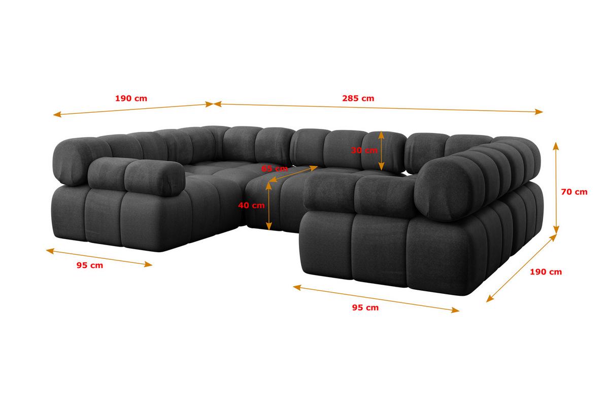 WOHNLANDSCHAFT modulares Sofa Birno-U1 - 285x190x70 cm Schwarz Velours - Schwarz, Holzwerkstoff/Textil (285/70/190cm) - ALTDECOR