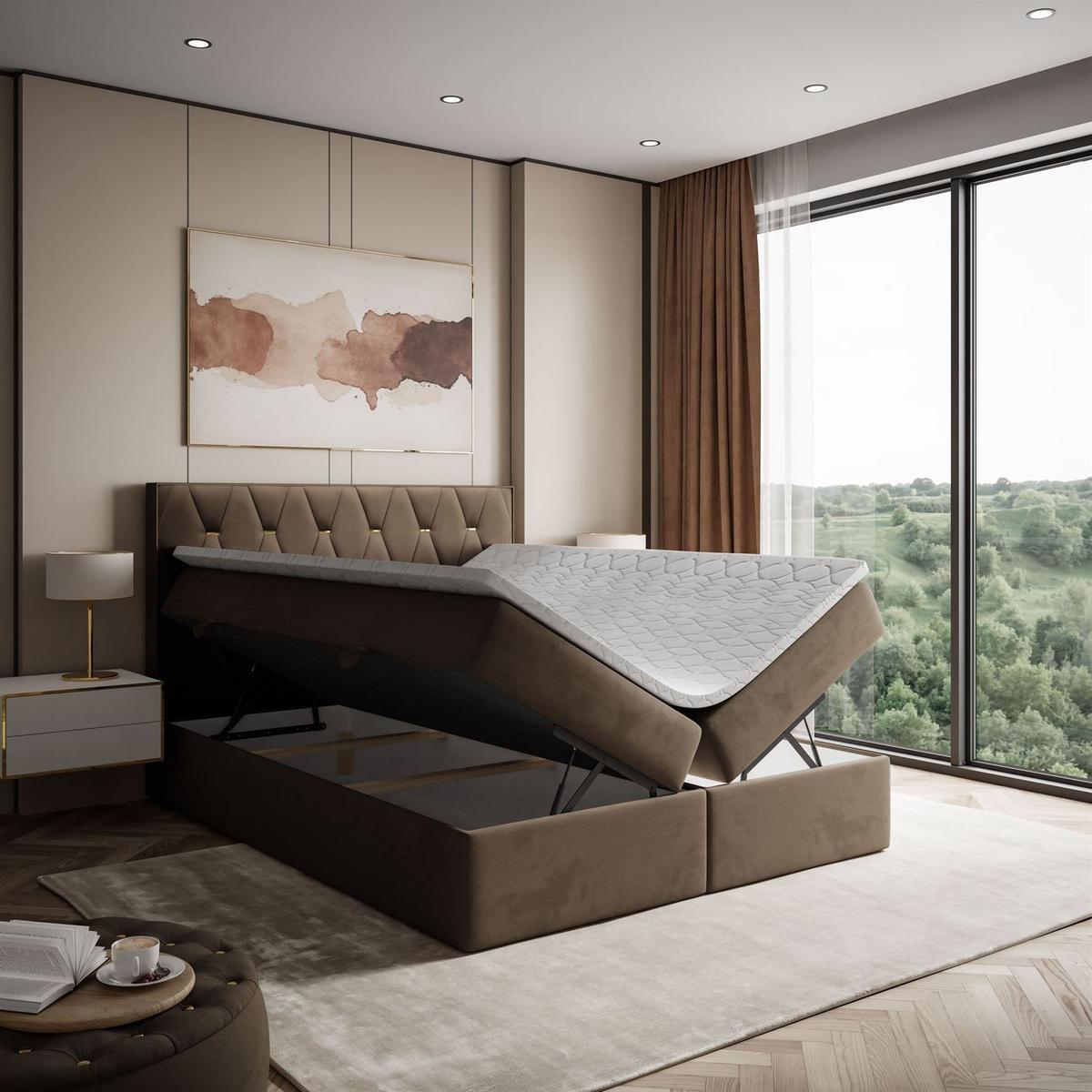 BOXSPRINGBETT IZOLDA mit Bettkasten und Topper 140x200 cm Royal Velvet 196 - Braun, Textil - Lookway