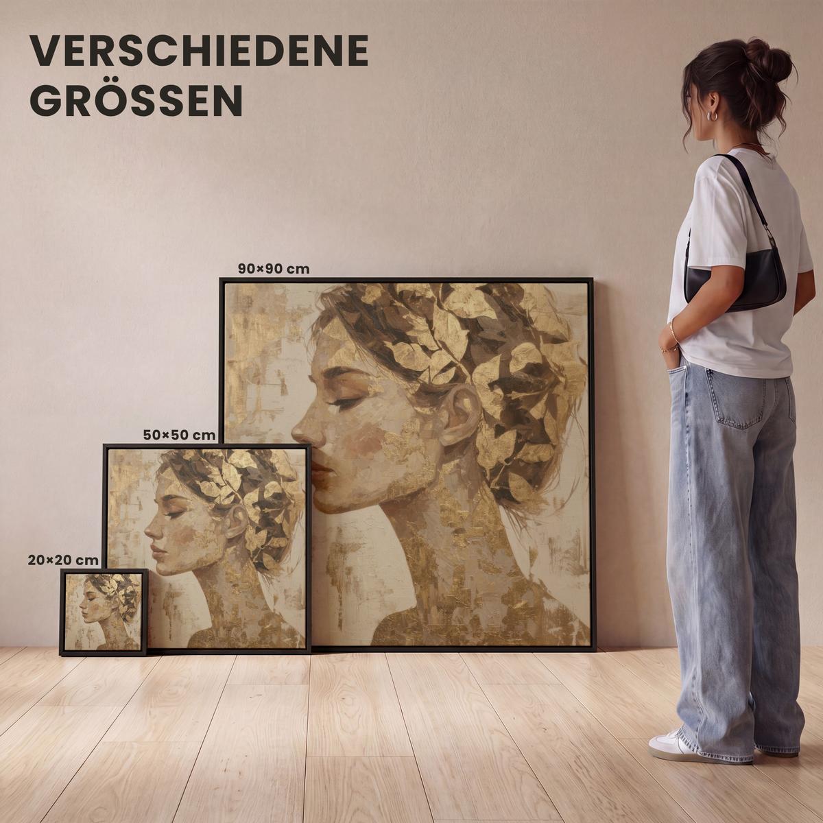LEINWAND Bilder mit Rahmen - Frau - Gold - Abstrakt - Textur - 20x20 - Goldfarben, Textil (20/20cm) - MuchoWow