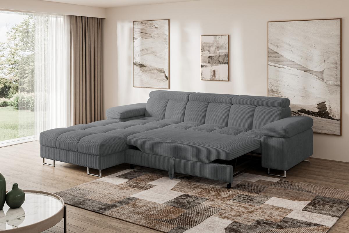 ECKSOFA mit Schlaffunktion Ottomane Links 271x203x79 Dunkelgrau Cord - Graphitfarben, Holzwerkstoff/Textil (271/203cm) - ALTDECOR