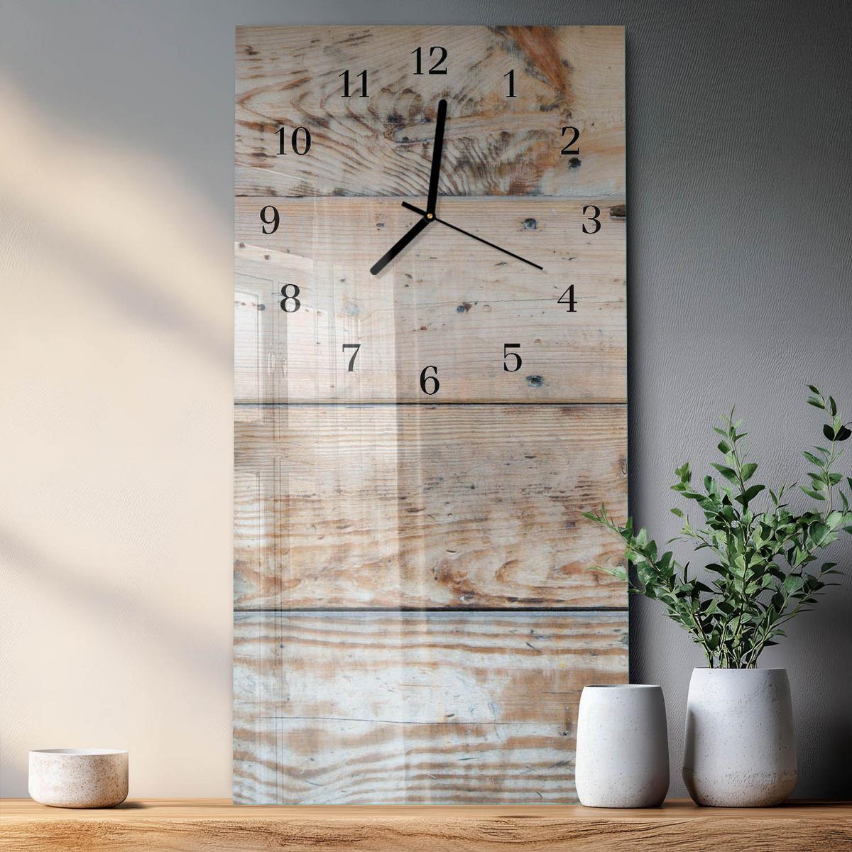 WANDUHR aus Glas 30x60 cm - Holz - Beige, Glas (30/60/0.4cm) - TULUP