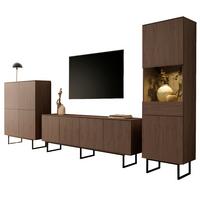 WOHNWAND in Nussbaum 3-teilig 400 cm, Wohnkombination mit Push-to-Open - Nussbaumfarben/Schwarz, Glas/Holzwerkstoff (400/200/40cm) - Furn.Design