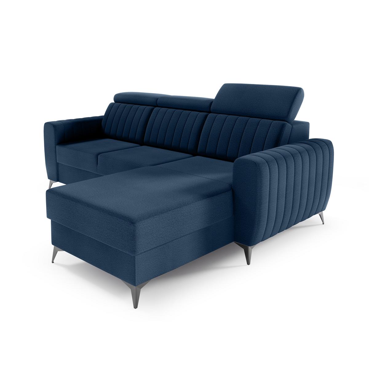 ECKSCHLAFSOFA Connor I verstellbare Kopfstützen, Dunkelblau - Schwarz/Dunkelblau, Textil (238/176cm) - Beautysofa