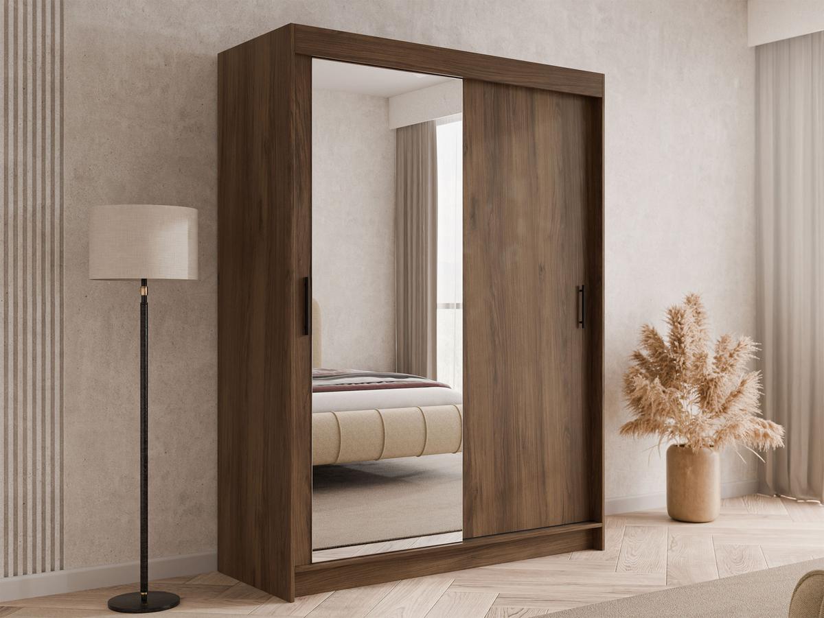 SCHIEBETÜRENSCHRANK Infinity II 150 - Nussbaumfarben/Schwarz, Holzwerkstoff/Kunststoff (150/200/58cm) - MIRJAN24