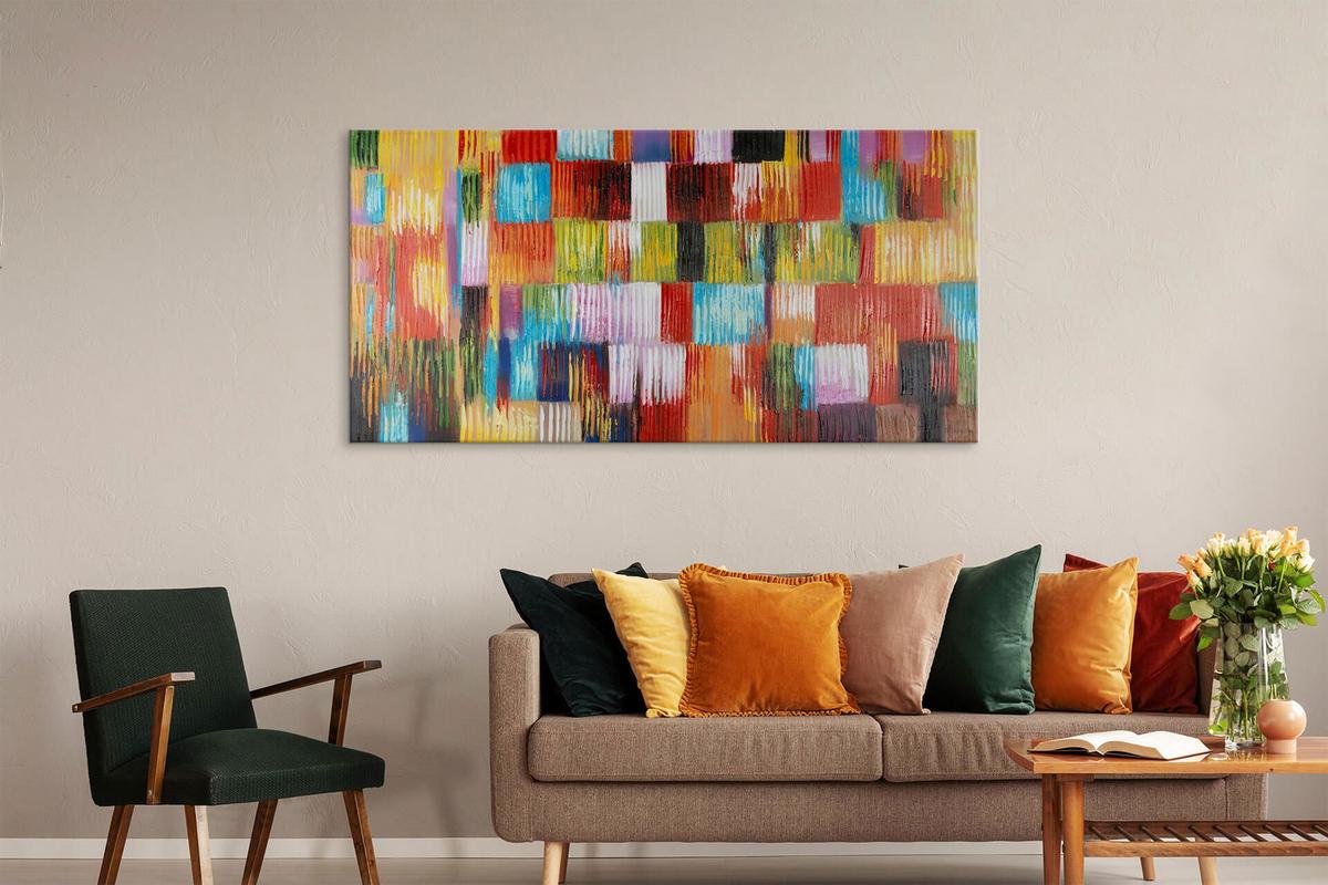 ÖLGEMÄLDE 140/70 cm - Blau/Gelb, Holz/Textil (140/70cm) - KUNSTLOFT