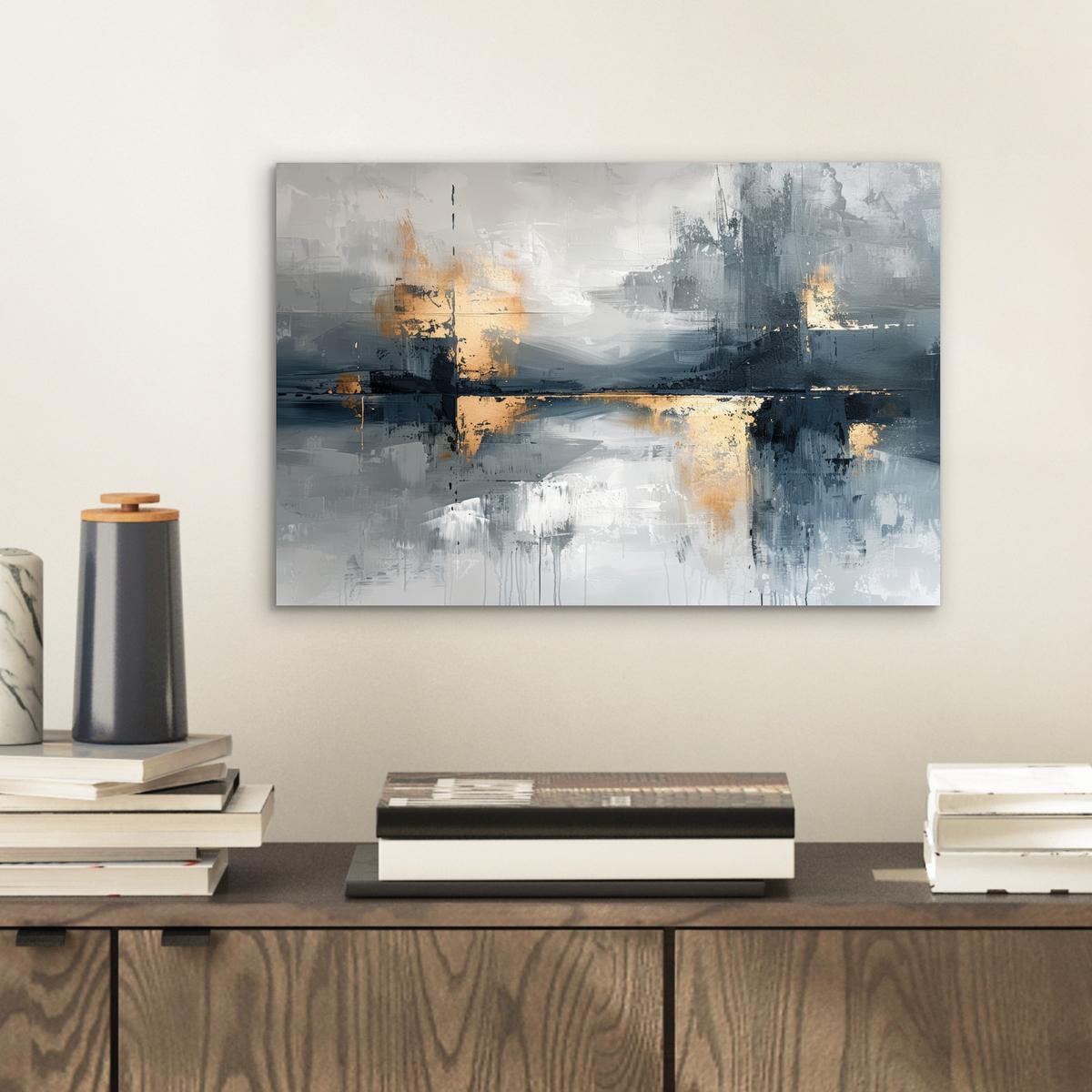 METALLBILD Kunst - Grau - Gold - Abstrakt 30x20 cm - Dunkelgrau, Metall (30/20cm) - MuchoWow