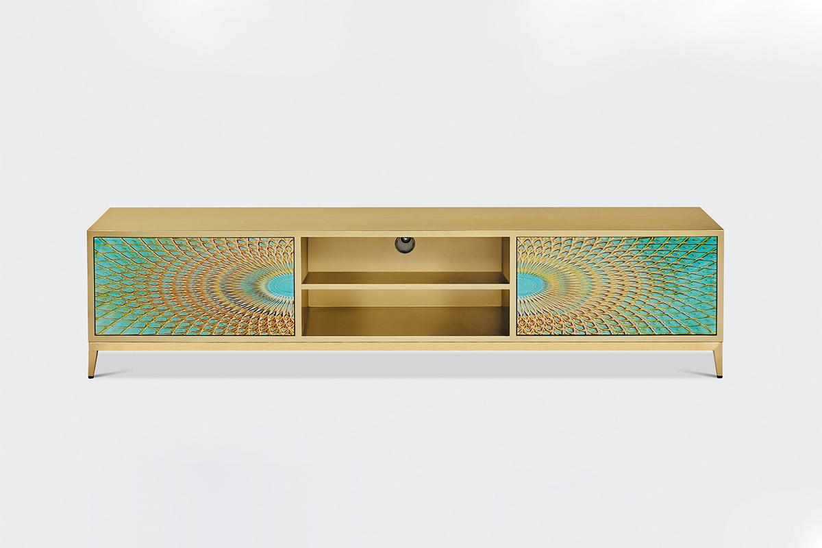 LOWBOARD LAGO Grün Holz - Goldfarben/Grün, Holz/Metall (180/42/40cm) - KAWOLA
