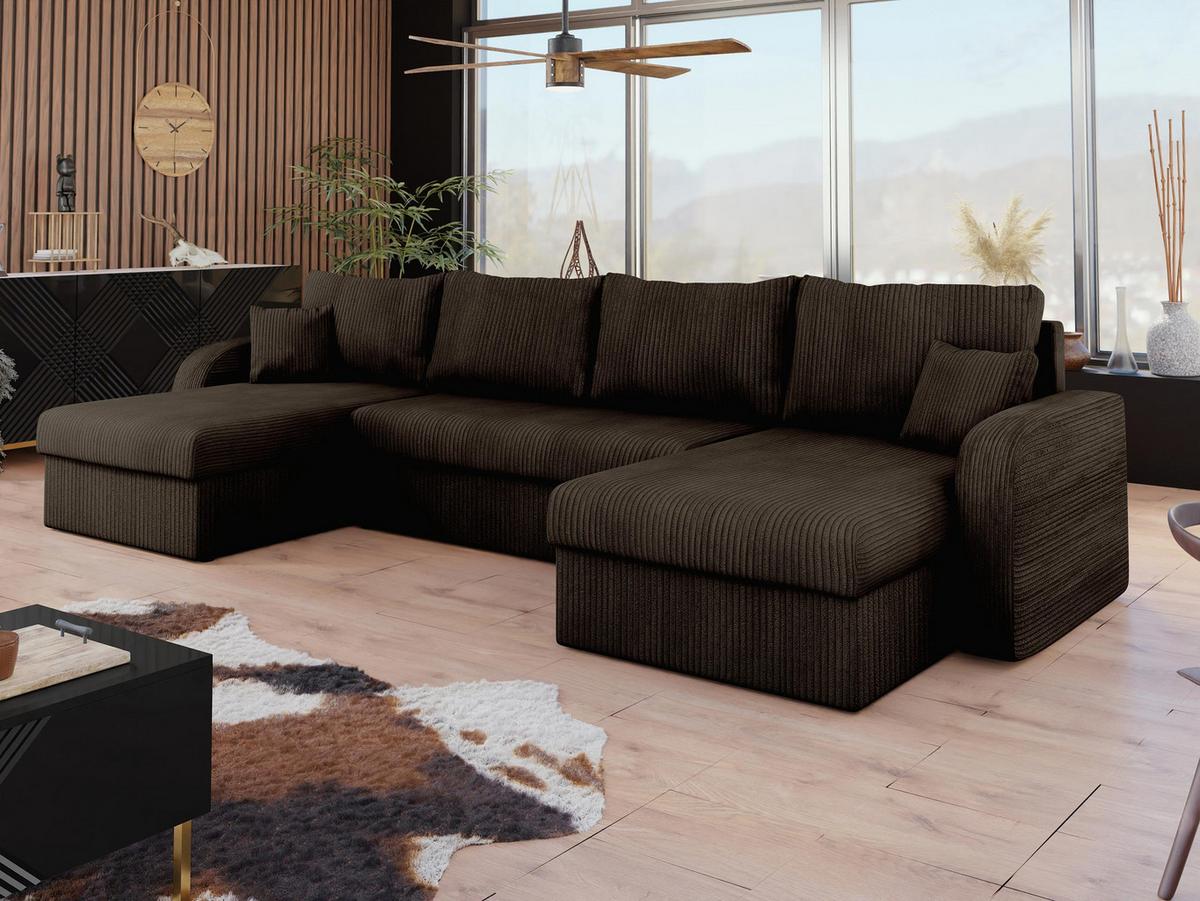 WOHNLANDSCHAFT Kris U Cord - Nussbaumfarben/Schwarz, Holz/Kunststoff (304/80/140cm) - MIRJAN24