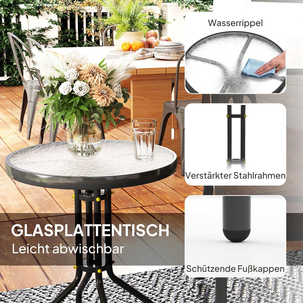 BALKONMÖBELSET 3TLG. aus Metall Hartglas Schwarz - Schwarz, Textil/Metall - Outsunny