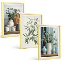 BILDER SET 3er Set - 40x60 cm Goldrahmen - Grüne Oliven, Eukalyptus - Goldfarben, Kunststoff (40/60cm) - TULUP