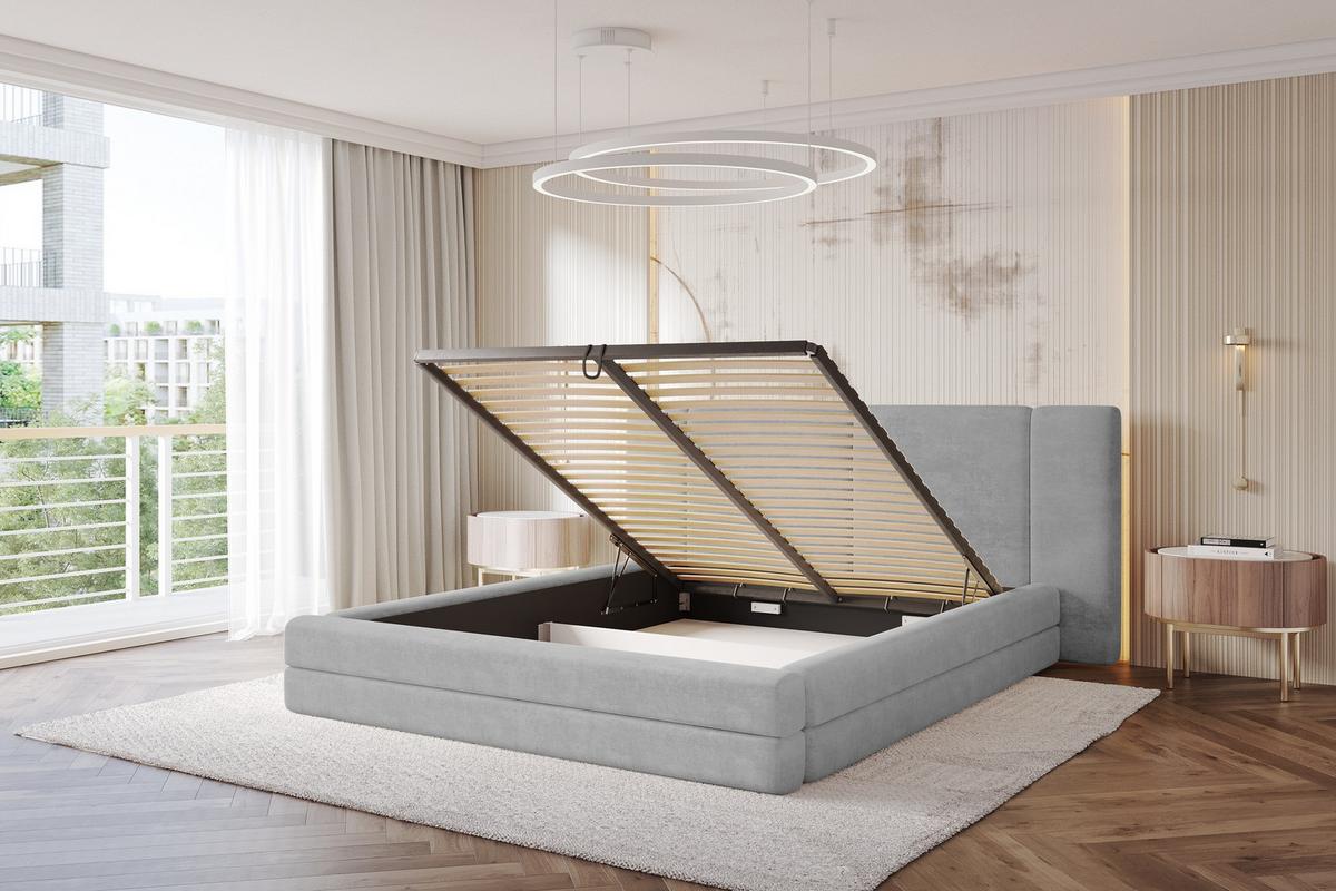 POLSTERBETT mit Bettkasten und Lattenrost, Bett mit Matratze H3/H4 - TEVO 140x200 Grau - Hellgrau, Holzwerkstoff/Textil (140/200cm) - ALTDECOR