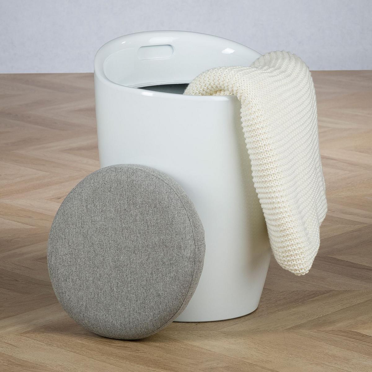 SITZHOCKER DANIEL weiß/grau - Weiß/Grau, Textil (35/50/35cm) - IDIMEX