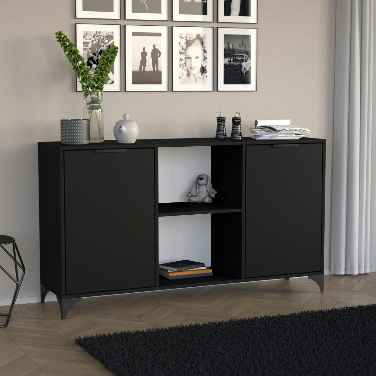KOMMODE Home mit 2 Türen, mit Griffen, Schwarz - Schwarz, Holzwerkstoff (150/85/40cm) - Beautysofa