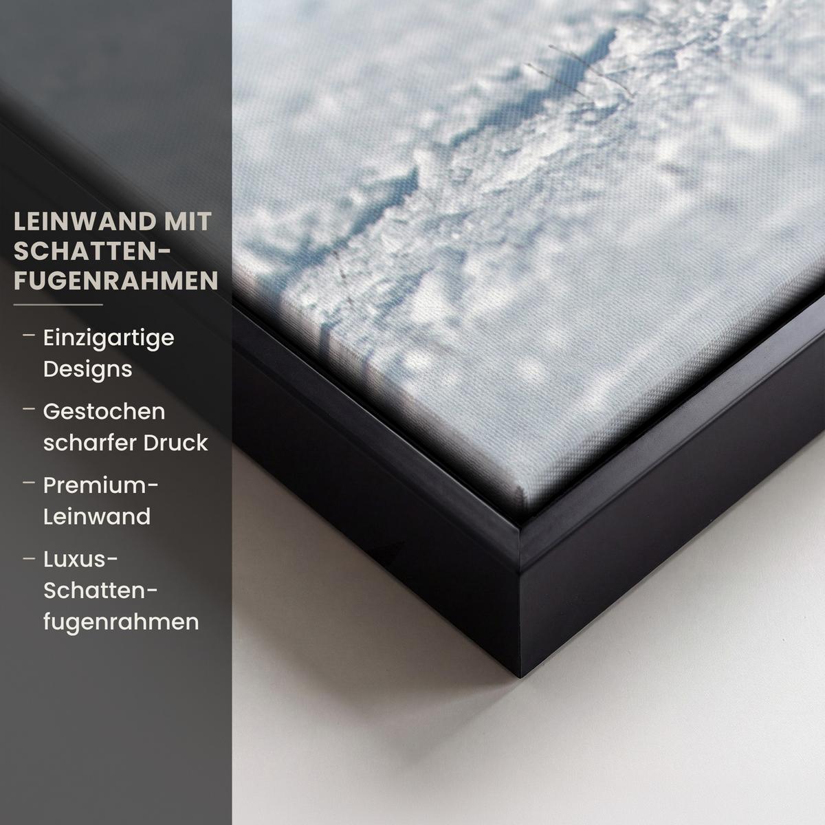 LEINWAND Bilder mit Rahmen - Pferde - Winter - Tiere - Natur - Schnee - 100x70 - Anthrazit, Textil (100/70cm) - MuchoWow