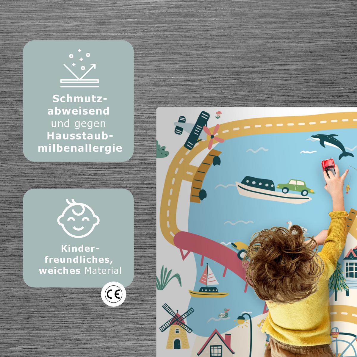 KINDERTEPPICH Riesenrad - Stadt - Tiere - Auto - Kinder Kinderzimmer 90x135 cm - Multicolor, Kunststoff (90/0.3cm) - OnlyWow