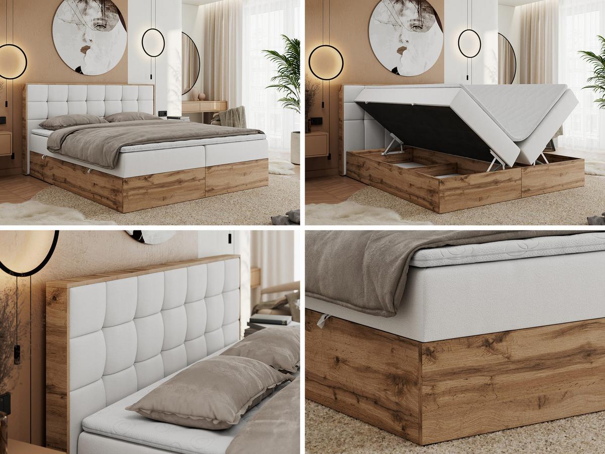 BOXBETT ALBERO 1 - 140/200 Weiß Kunstleder - H4 - Weiß, Holz/Textil (140/200cm) - MKS