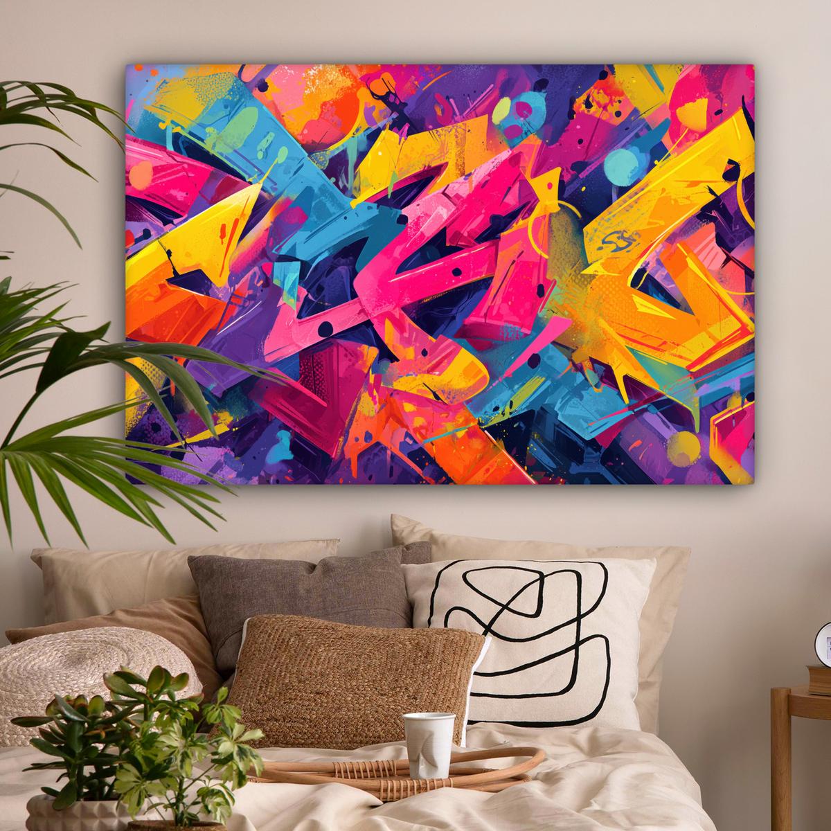 LEINWANDBILD Abstrakt - Formen - Farbenfroh XXL 150x100 cm - Magenta, Textil (150/100cm) - MuchoWow