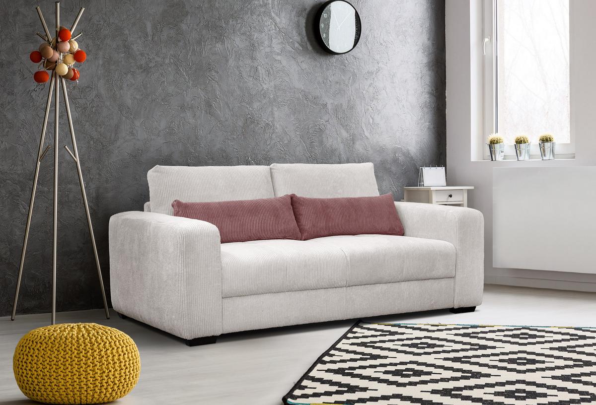 SOFA OLI 3-Sitzer, perlweiß - Weiß, Holz/Textil (208/91/108cm) - Wozimo