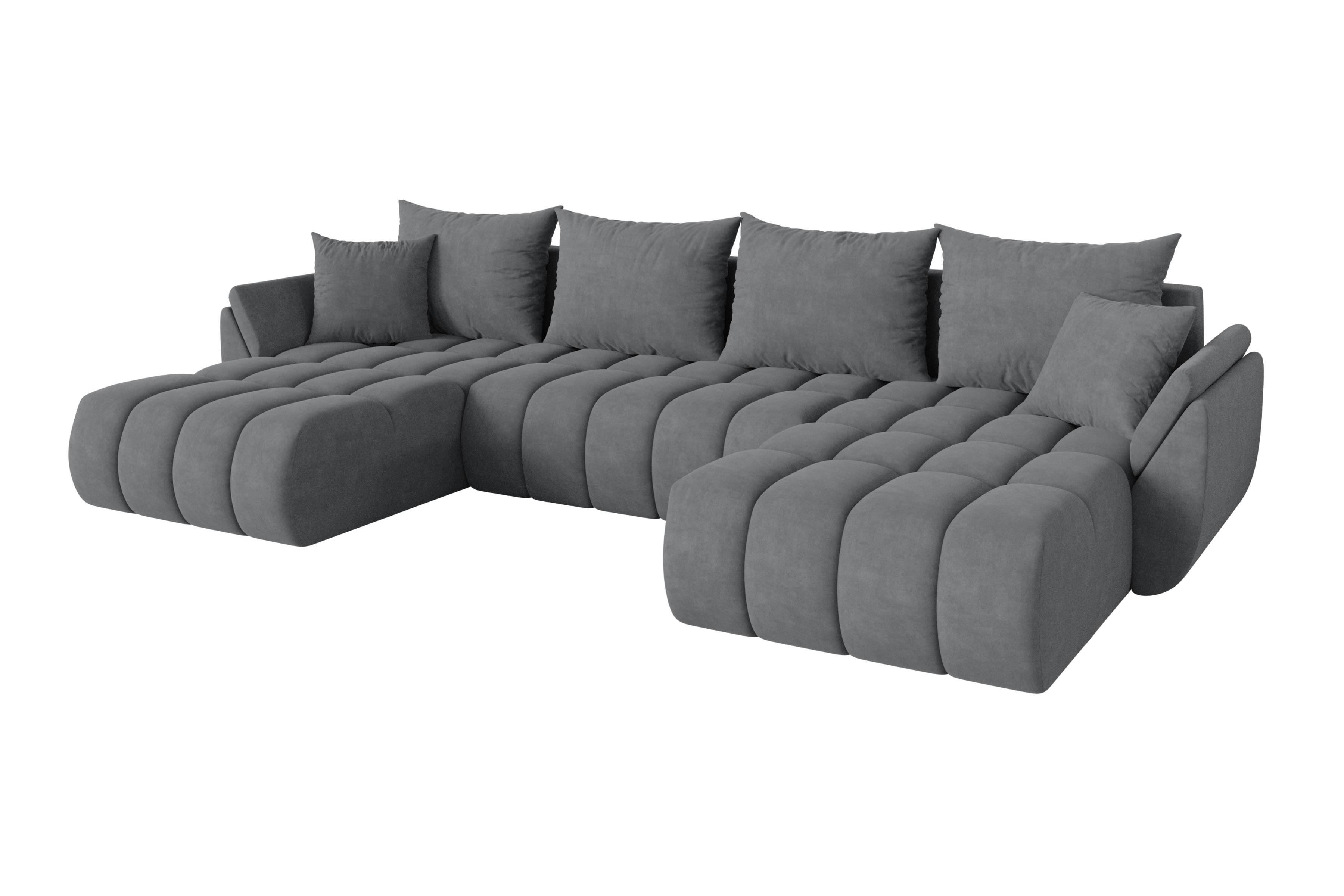 WOHNLANDSCHAFT mit Schlaffunktion und Bettkasten TOKO-U-v1 378x194x86 Grau Velours - Taupe/Schwarz, Holzwerkstoff/Kunststoff (378/86/194cm) - ALTDECOR