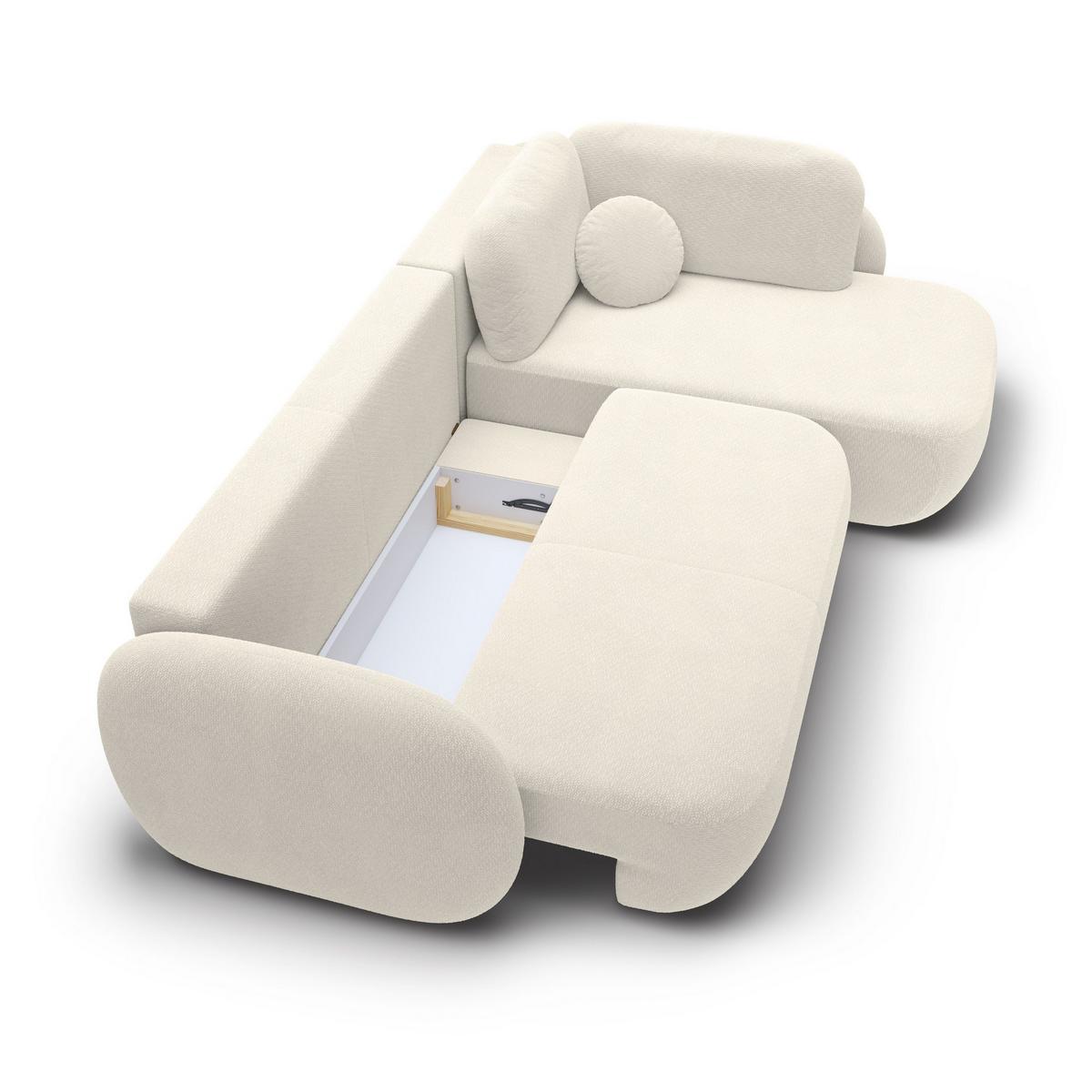 ECKSOFA AMICO II R-S Creme Geflochtener Stoff mit Schlaffunktion - Creme, Holz (289/190cm) - MASSENO