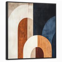 LEINWAND Bilder mit Rahmen - Abstrakt - Formen - Dunkelblau - 90x90 - Cognac, Textil (90/90cm) - MuchoWow