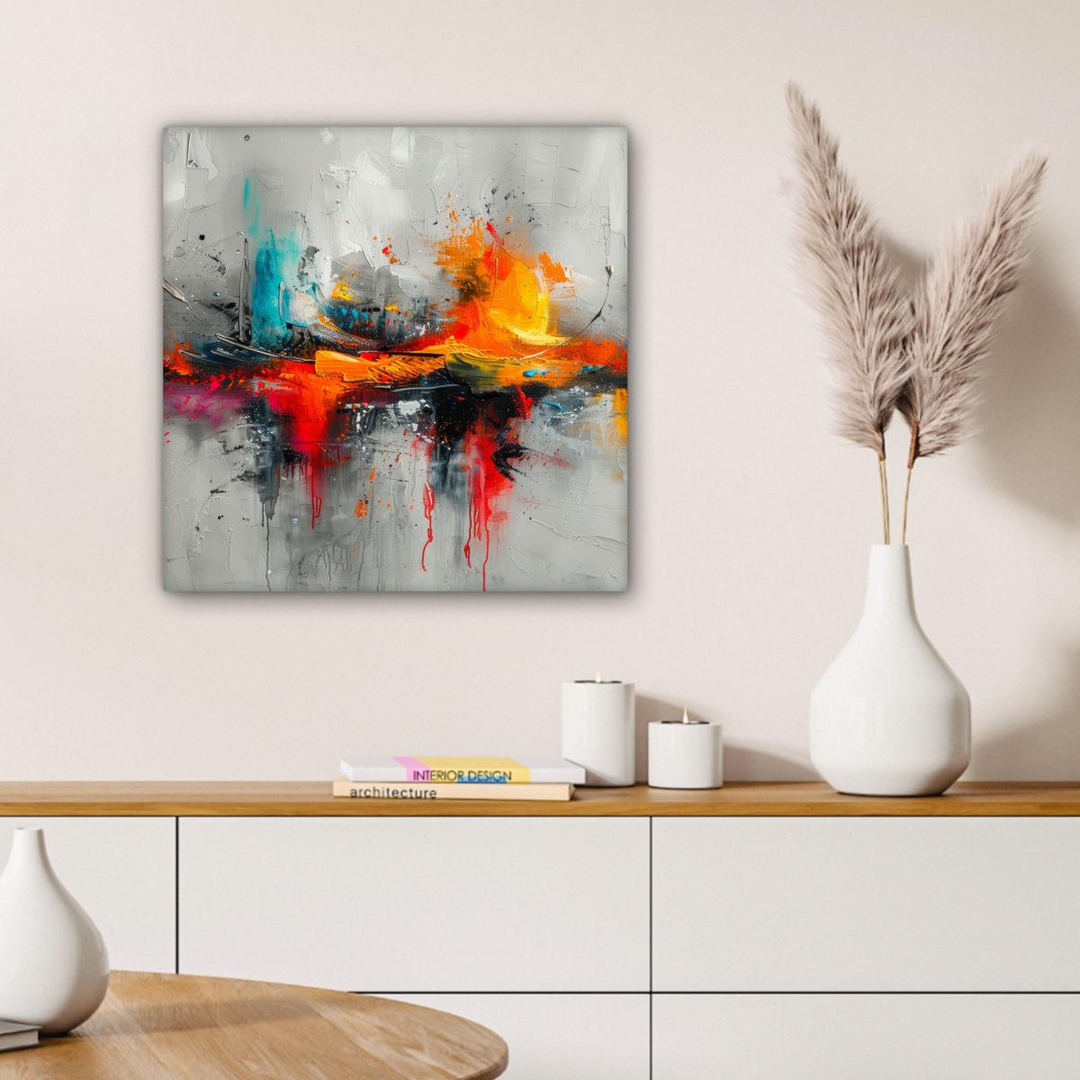 LEINWANDBILD Moderne Kunst - Orange - Grau - Abstrakt Wandbild Wohnzimmer 50x50 cm - Hellgrau, Textil (50/50cm) - MuchoWow