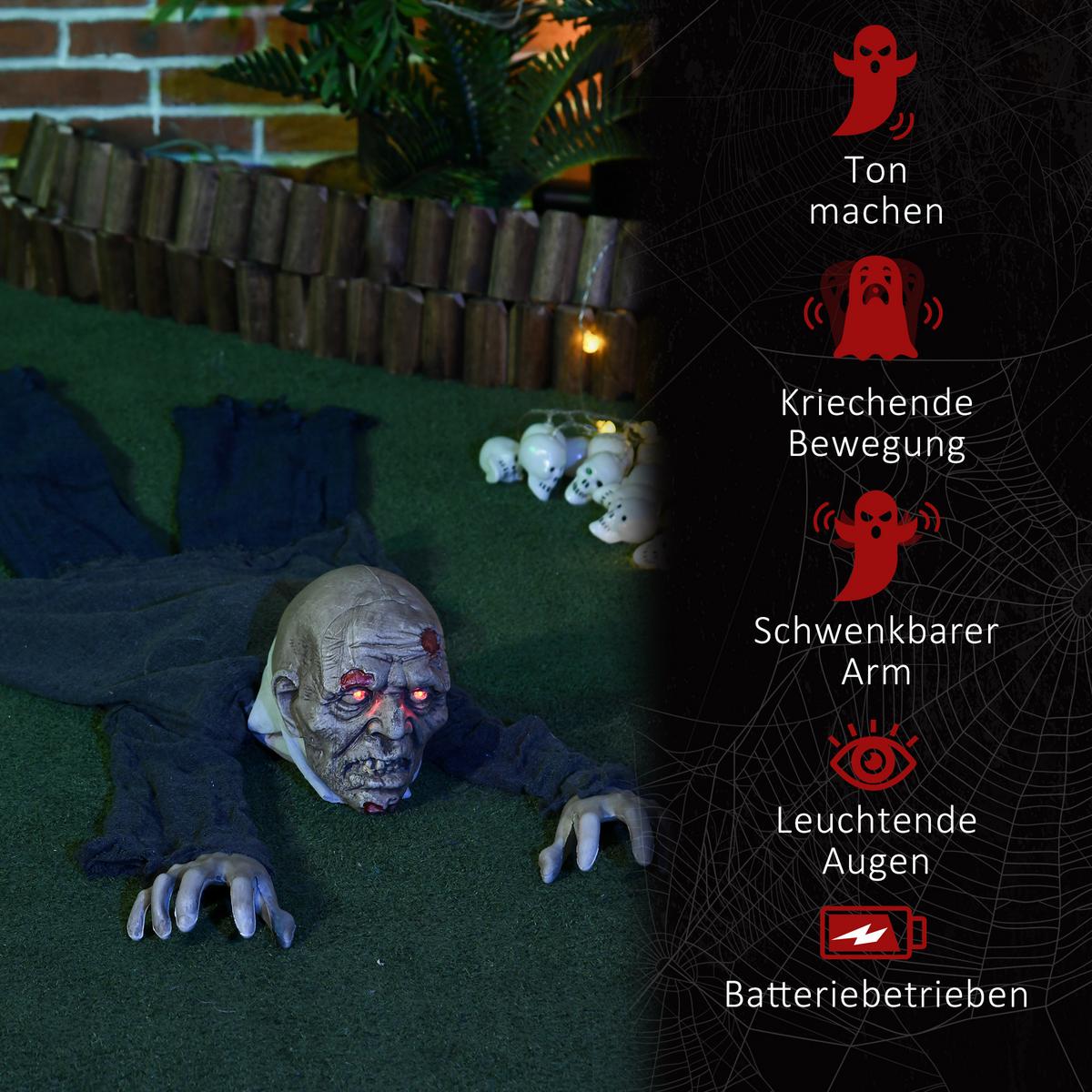 HALLOWEEN-DEKORATION Zombie Untoter 1,40 m Halloween-Zombie mit Leuchtende Augen - Multicolor, Kunststoff (20/159/45cm) - HOMCOM