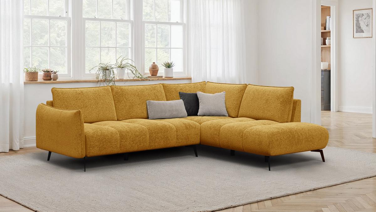 ECKSOFA AERA 5-Sitzer rechts, gelb - Gelb/Schwarz, Holz/Textil (268/206cm) - Wozimo