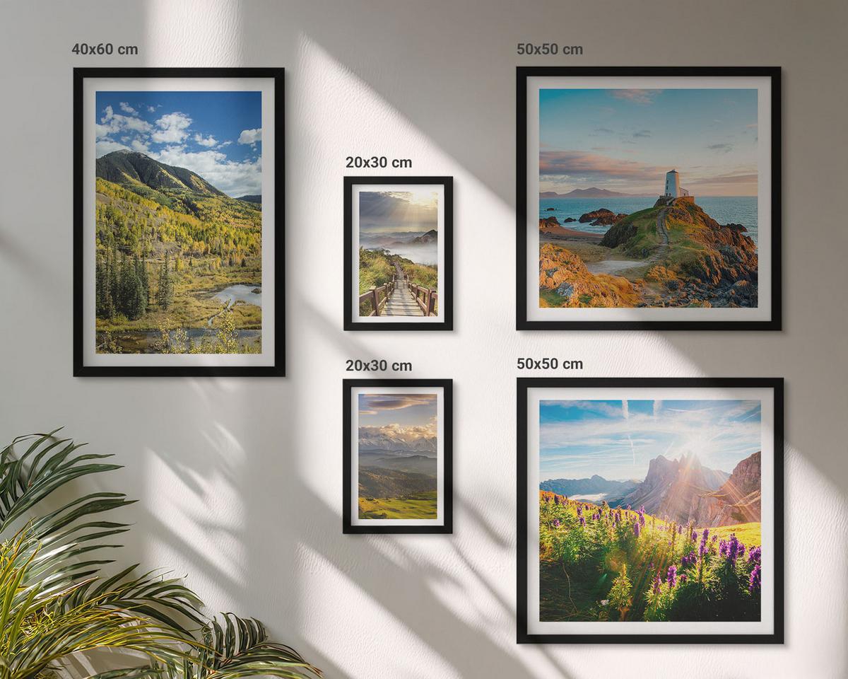 BILDER SET 5er Set - 50x50 cm & 20x30 cm & 40x60 cm Schwarzer Rahmen - Berglandschaften Wasserfall - Schwarz, Kunststoff (40/60cm) - TULUP