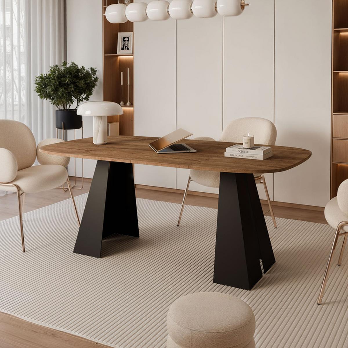 AUSZIEHTISCH ZELO 120/60/76 cm, Schwarz / Lefkas-Eiche - Schwarz/Eiche San Remo, Holzwerkstoff/Metall (60/120/76cm) - Idohome
