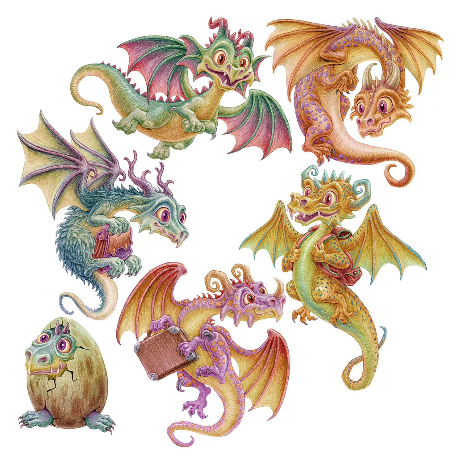 WANDAUFKLEBER 60x51cm - Kleine Drachen - Multicolor, Kunststoff (60/51/0.1cm) - Wallfluent