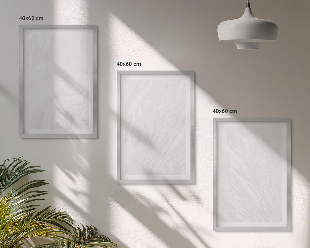 BILDER SET 3er Set - 40x60 cm Silberner Rahmen - Elegante Marmorstruktur - Silberfarben, Kunststoff (40/60cm) - TULUP