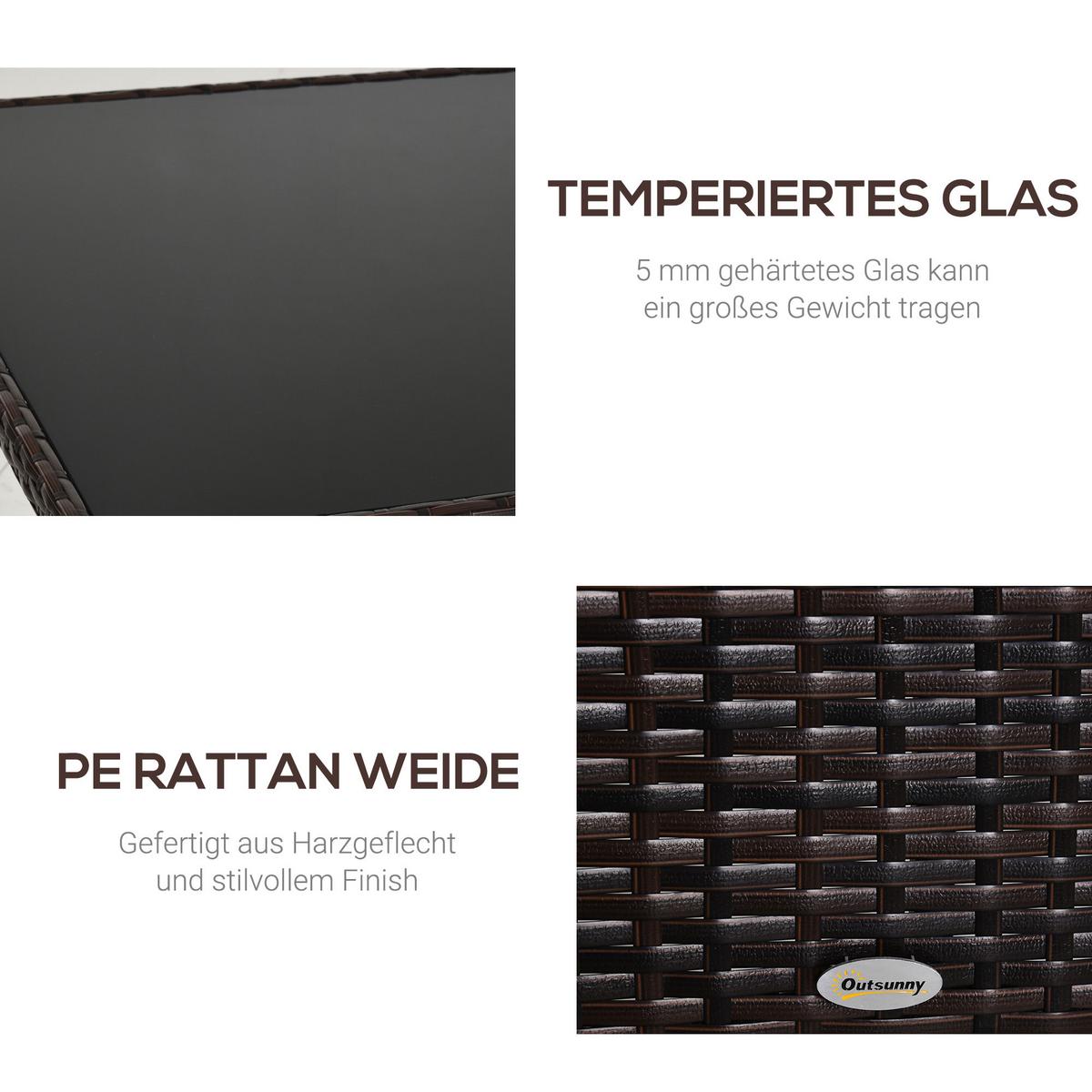 ESSTISCH, Braun + Schwarz, Metall, Sicherheitsglas, Polyrattan - Braun, Kunststoff (150/85/74cm) - Outsunny