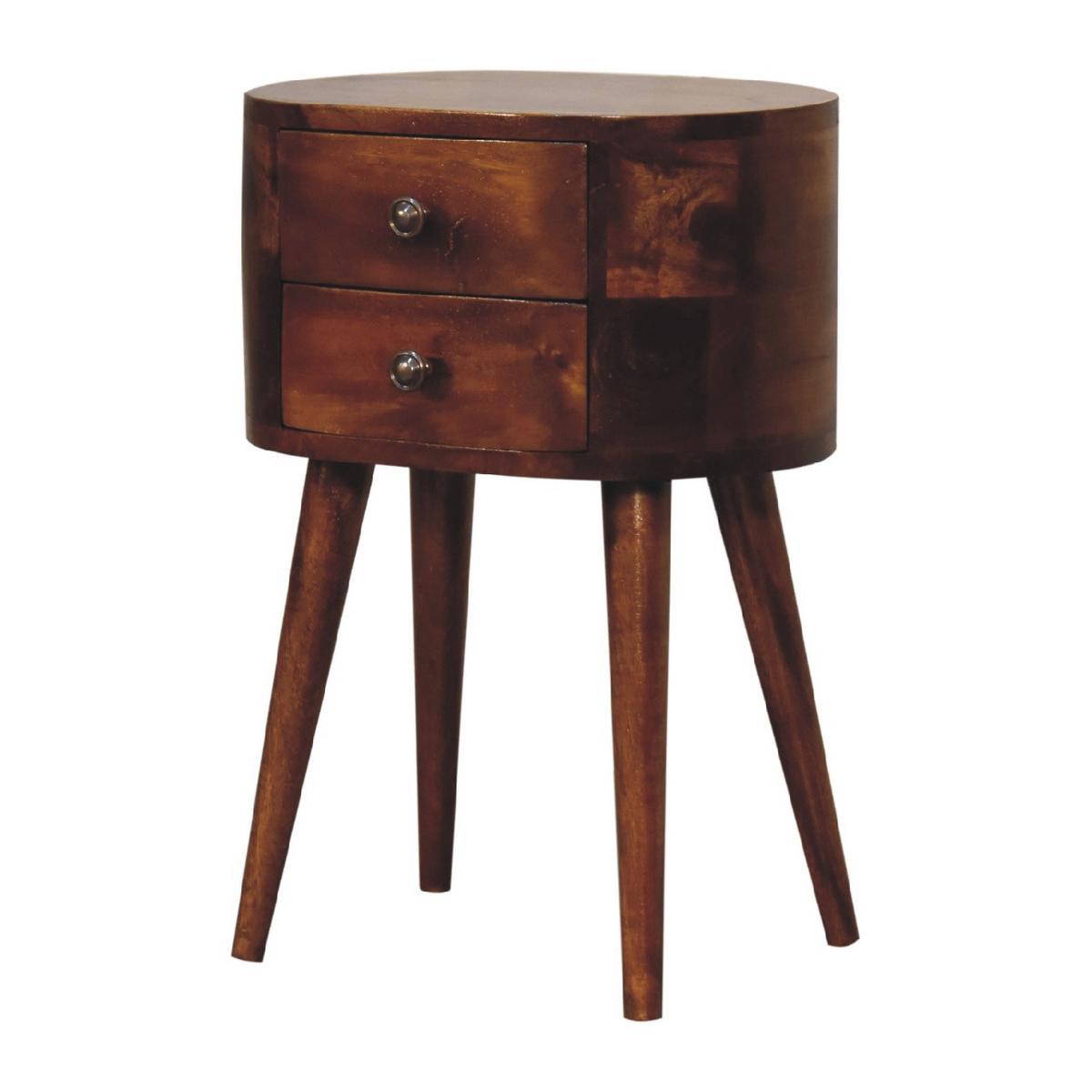NACHTTISCH Mini, 2 Schubladen, Nordische Beine, Brown - Kastanienfarben/Messingfarben, Holz/Metall (35/50/25cm) - Artisan Furniture