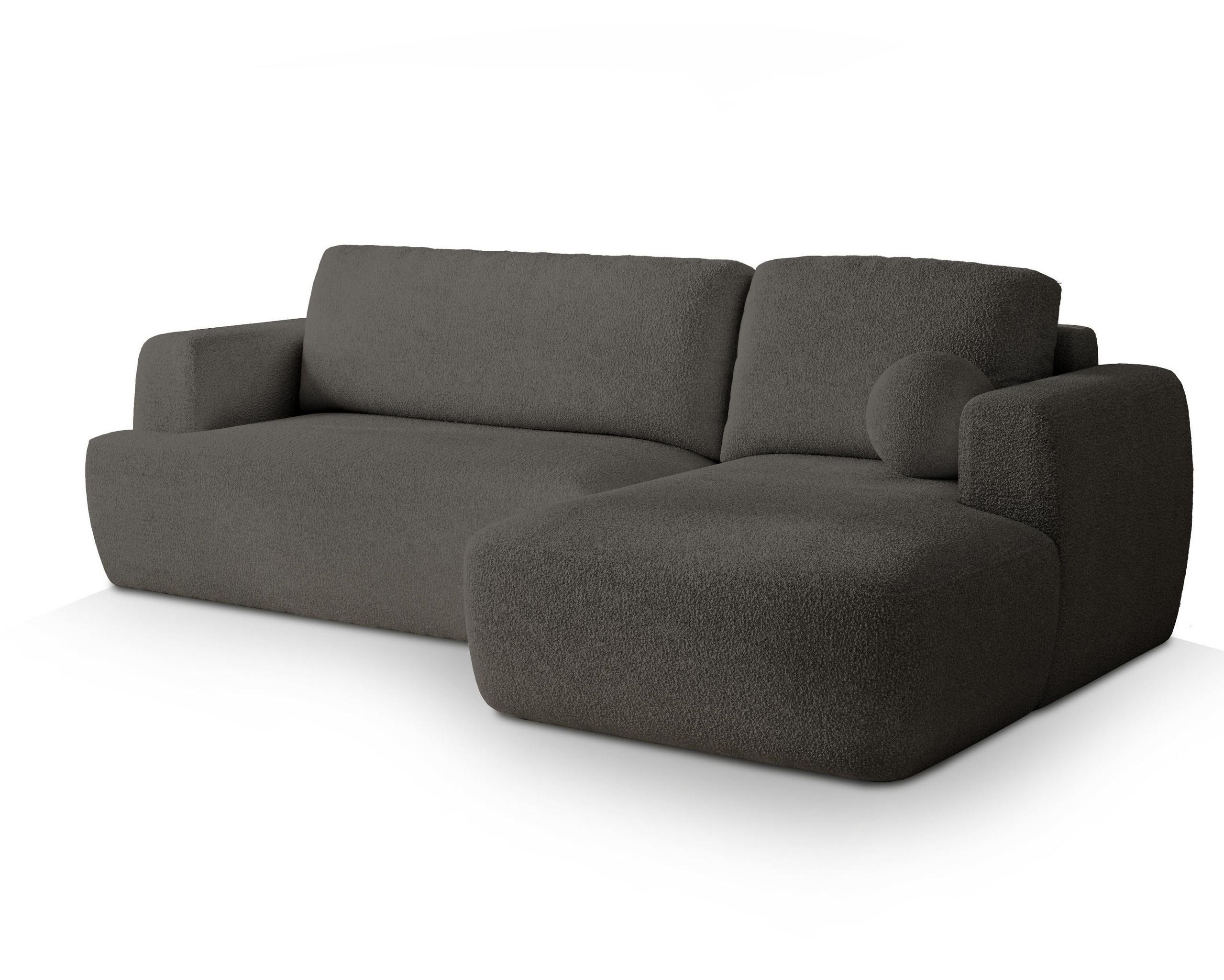 ECKSOFA SENTI N R-S Grau Boucle-Stoff mit Schlaffunktion - Schwarz/Grau, Holz/Kunststoff (246/148cm) - MASSENO