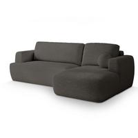 ECKSOFA SENTI N R-S Grau Boucle-Stoff mit Schlaffunktion - Schwarz/Grau, Holz/Kunststoff (246/148cm) - MASSENO