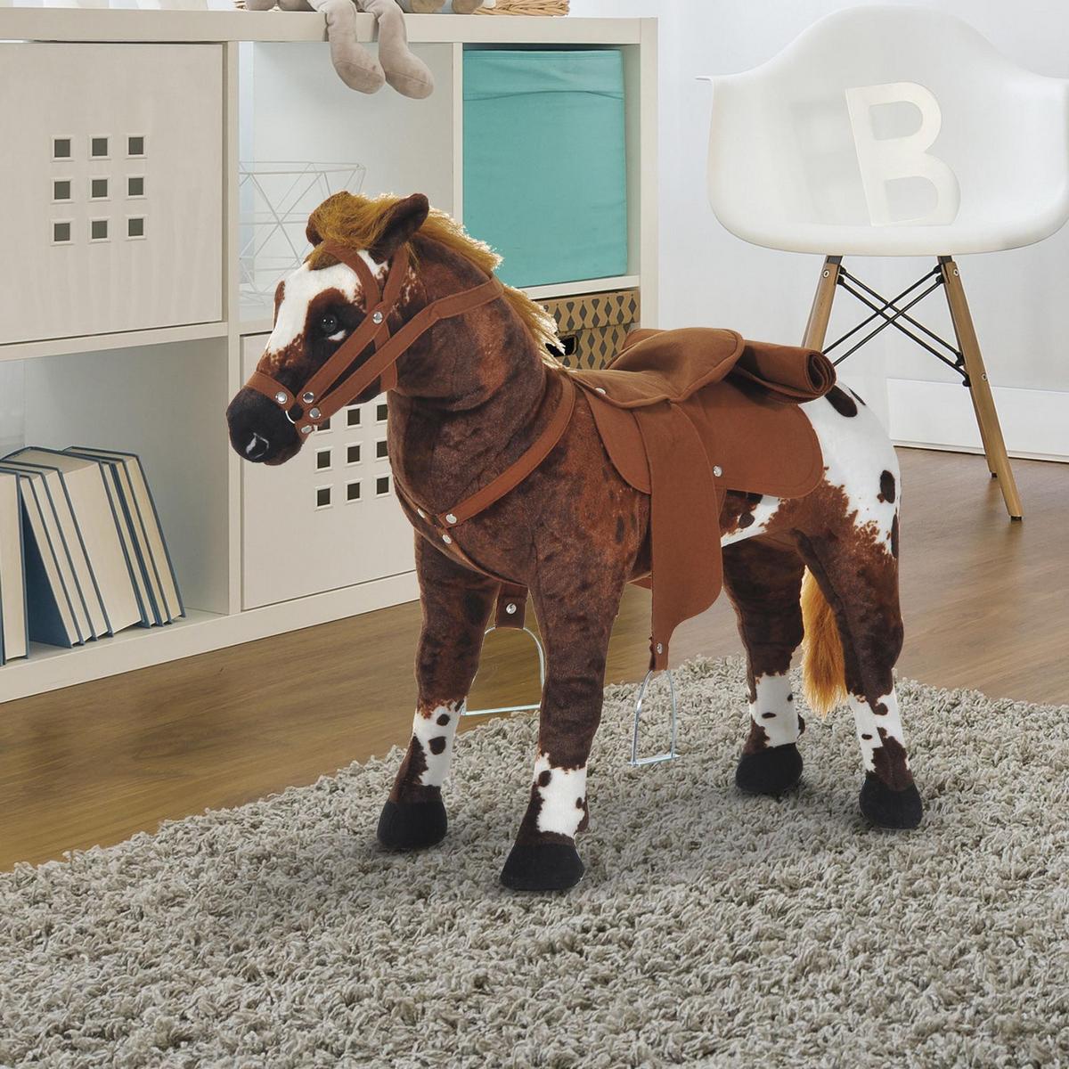 KINDER SCHAUKELTIER, Braun+Weiß, Plüsch+ Metall - Braun, Metall (28/60/85cm) - HOMCOM