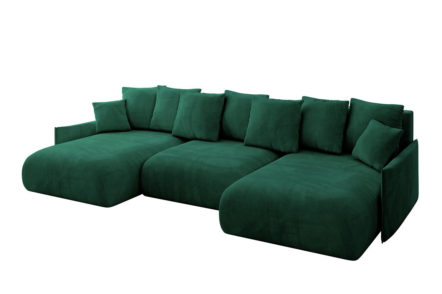 WOHNLANDSCHAFT mit Schlaffunktion und Bettkasten ONESK-U-v1 317x177x72 Dunkelgrün Velours - Dunkelgrün, Holzwerkstoff/Kunststoff (317/72/177cm) - ALTDECOR