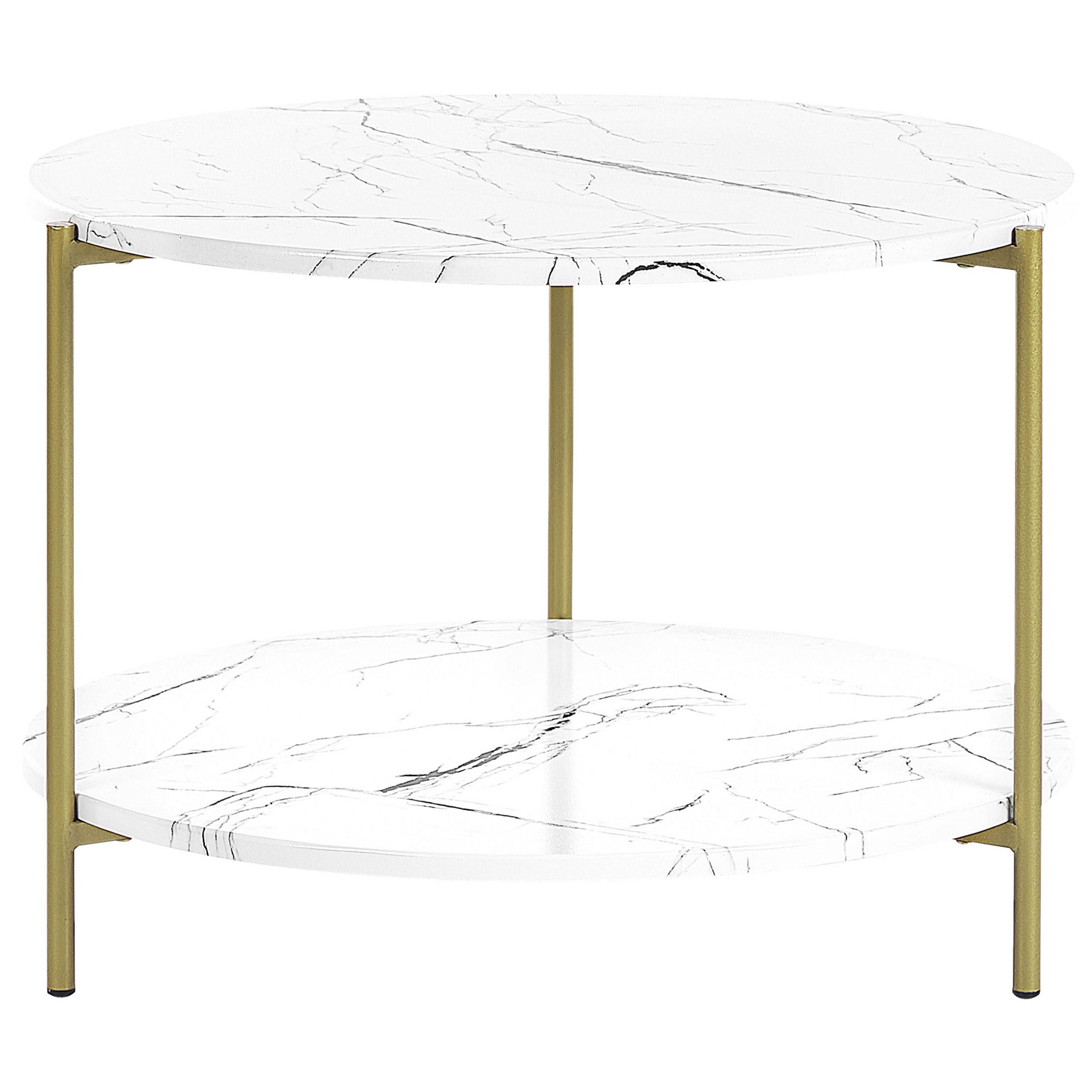 COUCHTISCH Marmor Optik weiß/gold 60 cm Reva - Goldfarben/Weiß, Holzwerkstoff (60/60/45cm) - Beliani