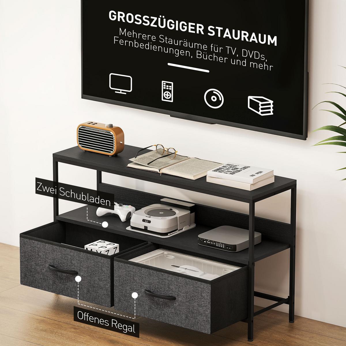TV-SCHRANK 839-071V00BK - Schwarz, Metall (29/56/98cm) - HOMCOM