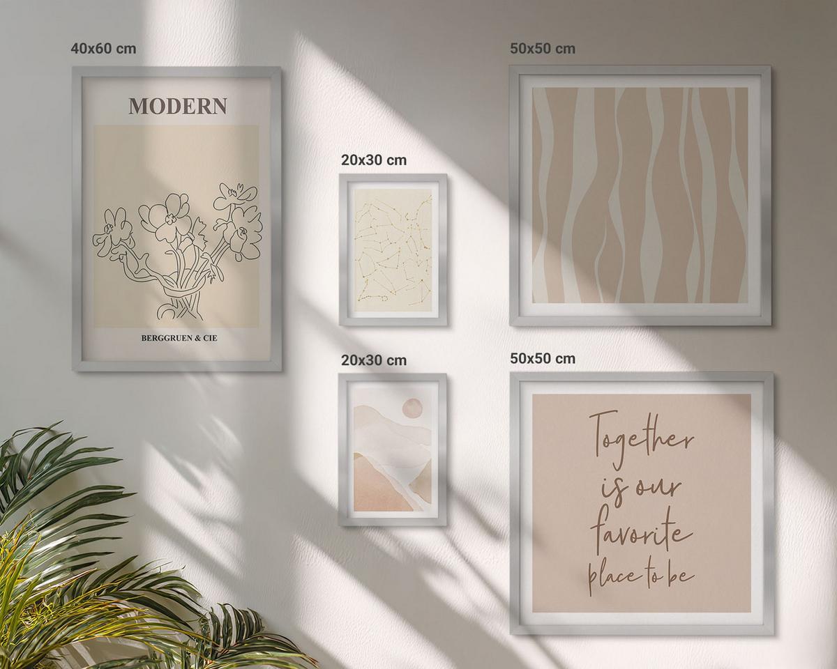 BILDER SET 5er Set - 50x50 cm & 20x30 cm & 40x60 cm Silberner Rahmen - Abstrakte Formen und Farben - Silberfarben, Kunststoff (40/60cm) - TULUP