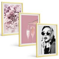 BILDER SET 3er Set - 40x60 cm Goldrahmen - Rosenblüten und eine elegante Dame - Goldfarben, Kunststoff (40/60cm) - TULUP
