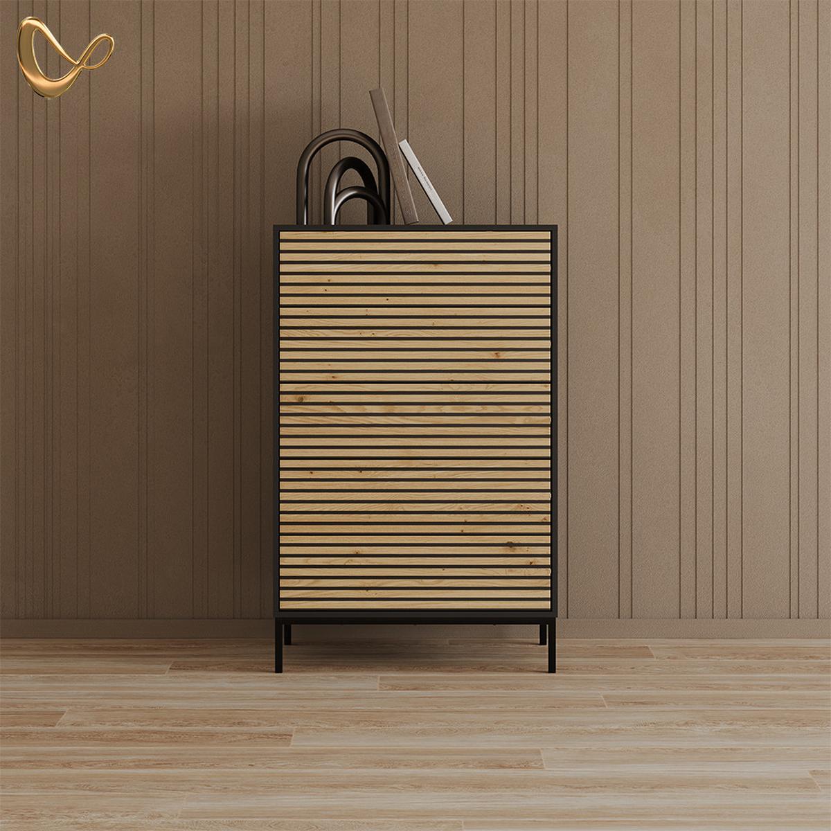 KOMMODE Aterno Goldkraft Eiche/Anthrazit 76 x 120 cm mit 5 Schubladen - Honigeiche/Anthrazit, Holzwerkstoff (76/120/40cm) - Livinity®