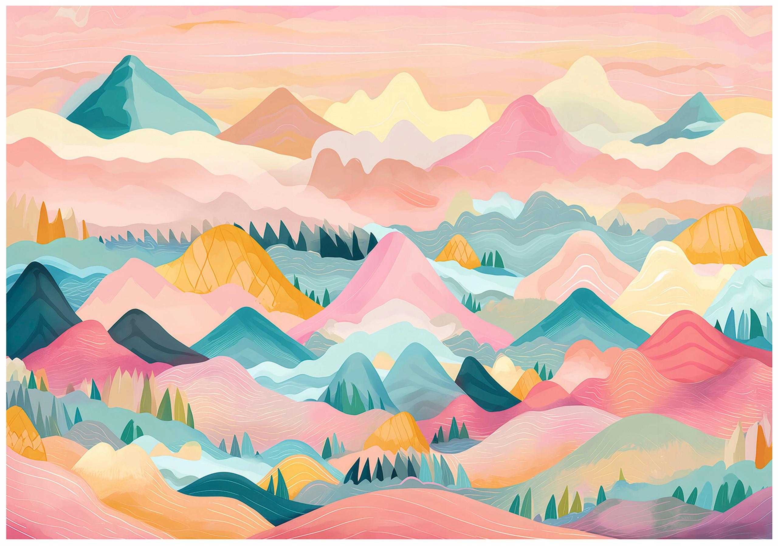 FOTOTAPETE Gebirge Wolken Rosa 312x219 cm - Multicolor, Papier (312/219cm) - Wallarena