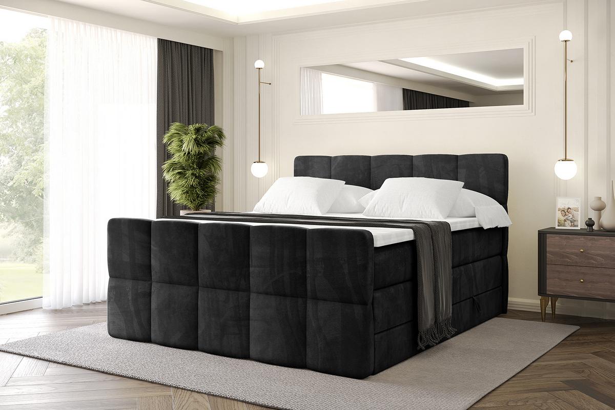 BOXSPRINGBETT mit Matratze und Lattenrost - LIRO-Z KING-180x200 - Schwarz Casablanca - Schwarz, Holzwerkstoff (180/200cm) - ALTDECOR