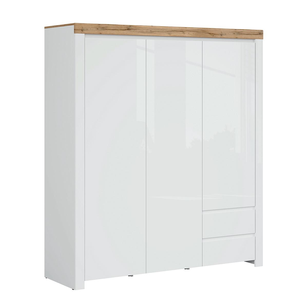 SCHRANK 3 Türen Hella Weiß und Holz - Weiß, Holzwerkstoff (180/203/56cm) - Petits-meubles