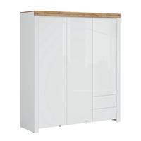 SCHRANK 3 Türen Hella Weiß und Holz - Weiß, Holzwerkstoff (180/203/56cm) - Petits-meubles