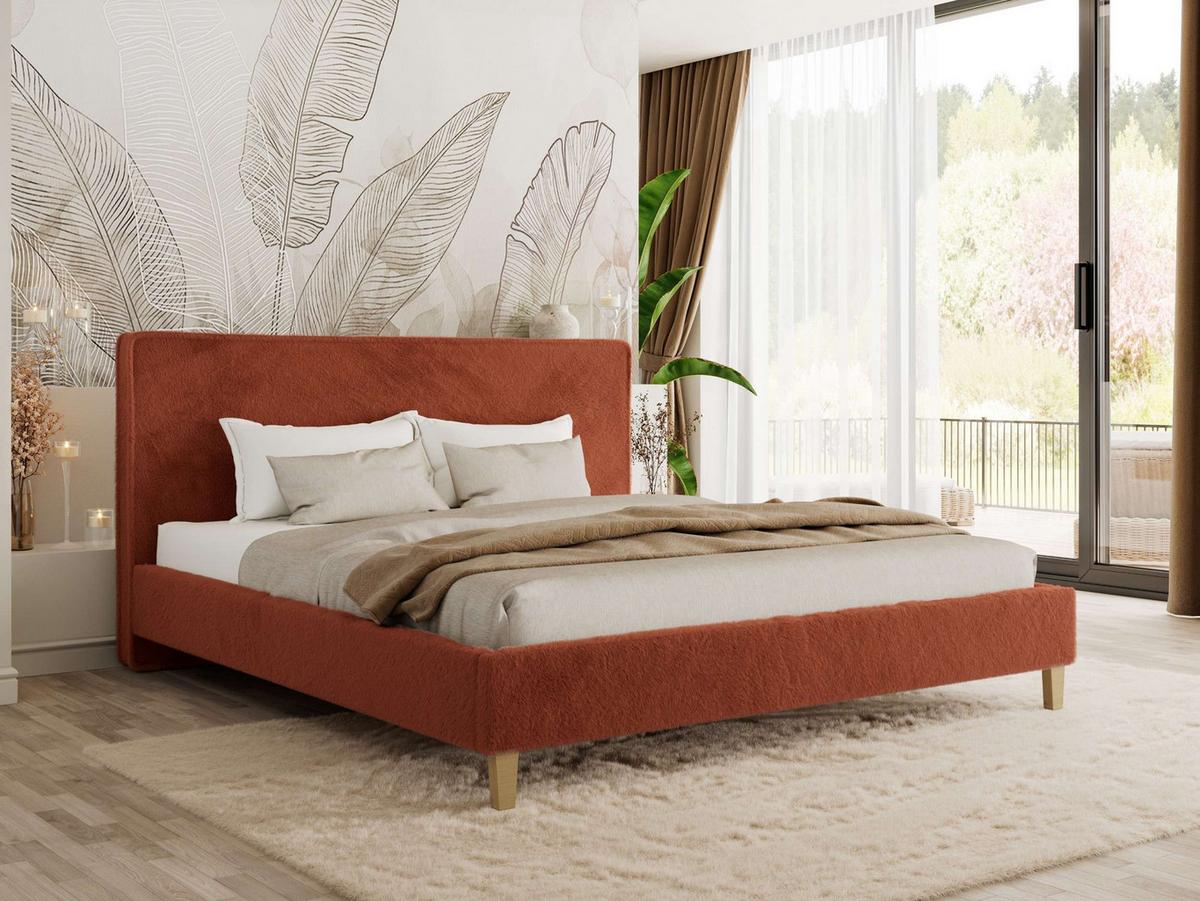 POLSTERBETT LUMARO CLASSIC 200/200 - Orange Plüsch - Matratze Foam - Orange/Kernbuche, Holz/Textil (200/200cm) - MKS