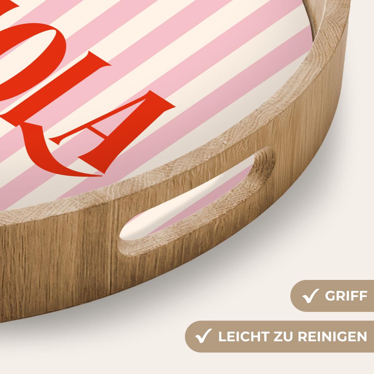 TABLETT Hola - Zitat - Streifen - Pastell - Rosa - Rot - Weiß 40x40 cm - Rosa, Holz (40/5/5cm) - OnlyWow