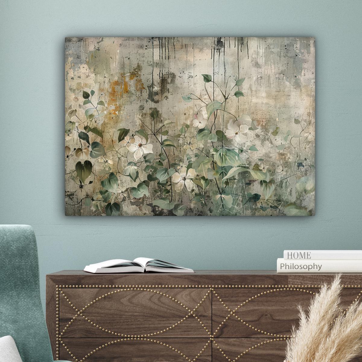 LEINWANDBILD Blumen - Blätter - Abstrakt - Modern Wandbilder 80x60 cm - Grau, Textil (80/60cm) - MuchoWow